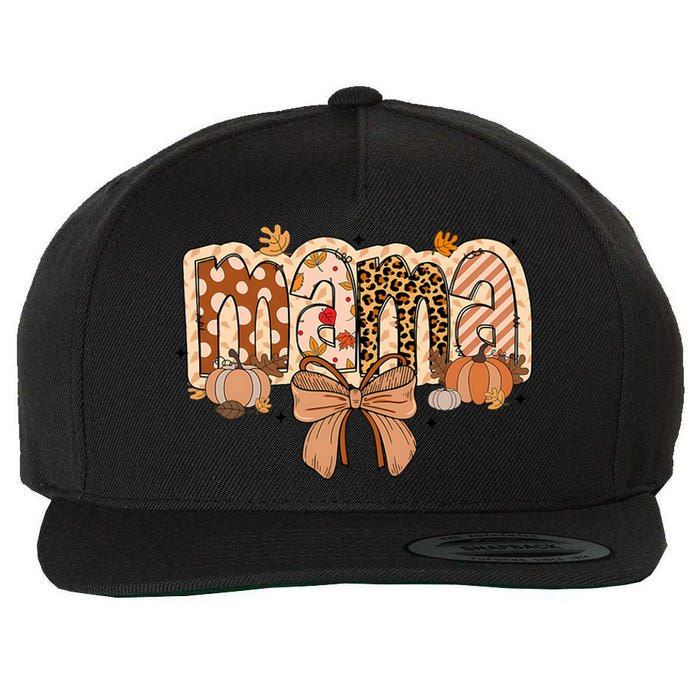 Mama Coquette Bows Leopard Mom Fall Thanksgiving Wool Snapback Cap