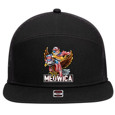 Meowica Cat Bald Eagle 4th Of July Patriotic American Flag 7 Panel Mesh Trucker Snapback Hat