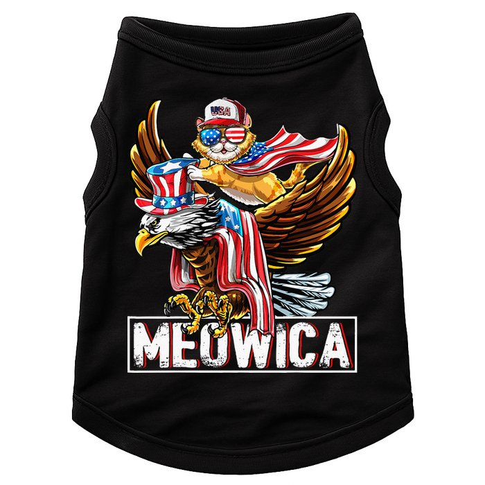 Meowica Cat Bald Eagle 4th Of July Patriotic American Flag Doggie Tank