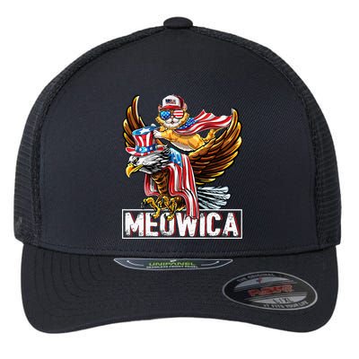 Meowica Cat Bald Eagle 4th Of July Patriotic American Flag Flexfit Unipanel Trucker Cap