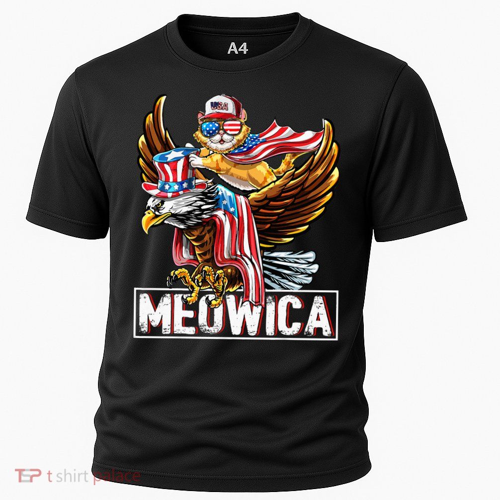Meowica Cat Bald Eagle 4th Of July Patriotic American Flag Performance Shirt