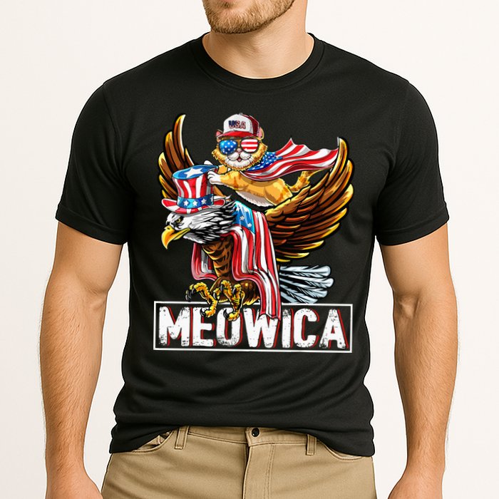 Meowica Cat Bald Eagle 4th Of July Patriotic American Flag Cooling Performance Crew T-Shirt