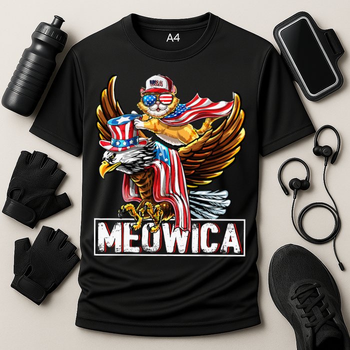 Meowica Cat Bald Eagle 4th Of July Patriotic American Flag Cooling Performance Crew T-Shirt