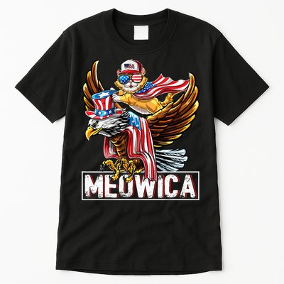Meowica Cat Bald Eagle 4th Of July Patriotic American Flag Tall T-Shirt
