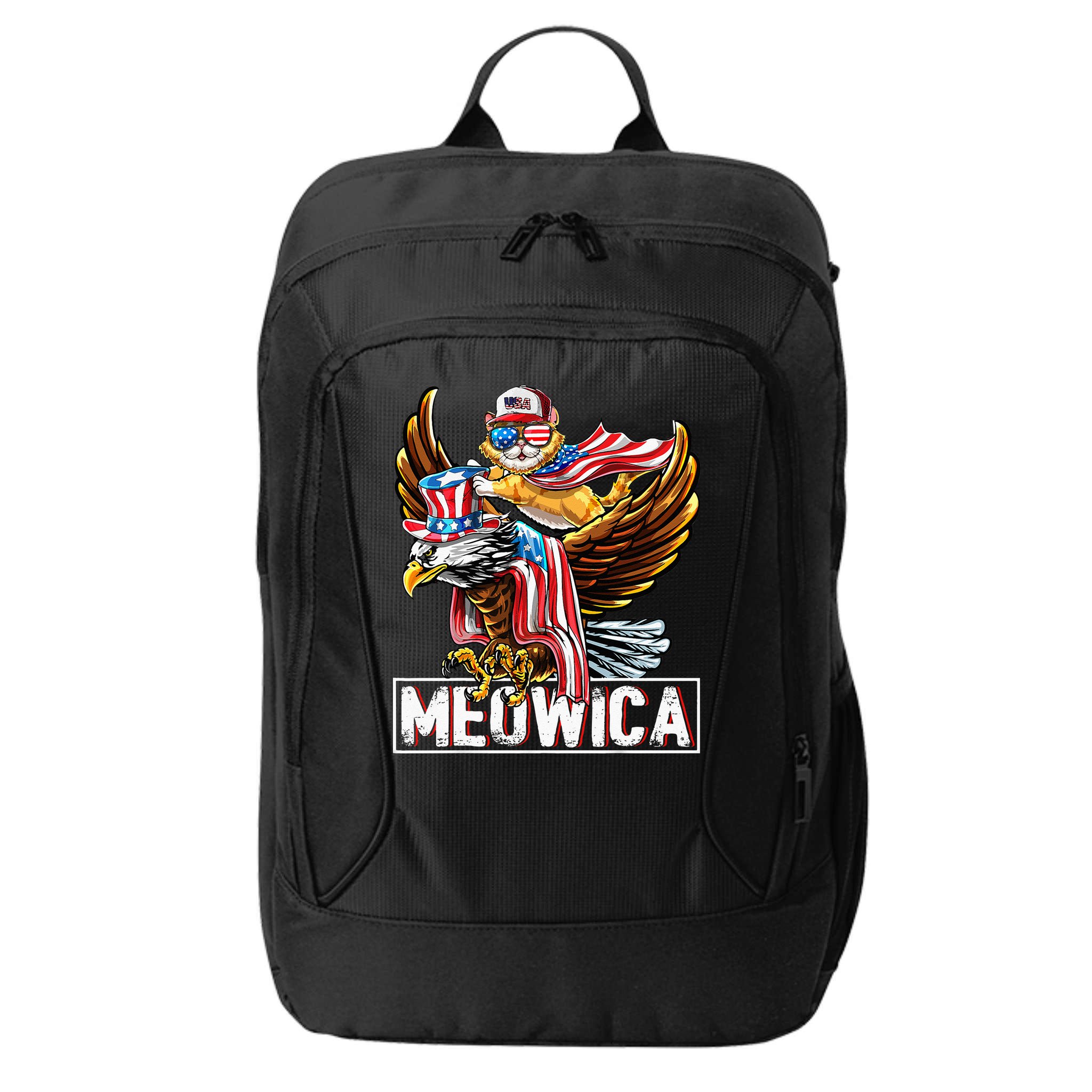 Meowica Cat Bald Eagle 4th Of July Patriotic American Flag City Backpack