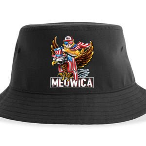 Meowica Cat Bald Eagle 4th Of July Patriotic American Flag Sustainable Bucket Hat