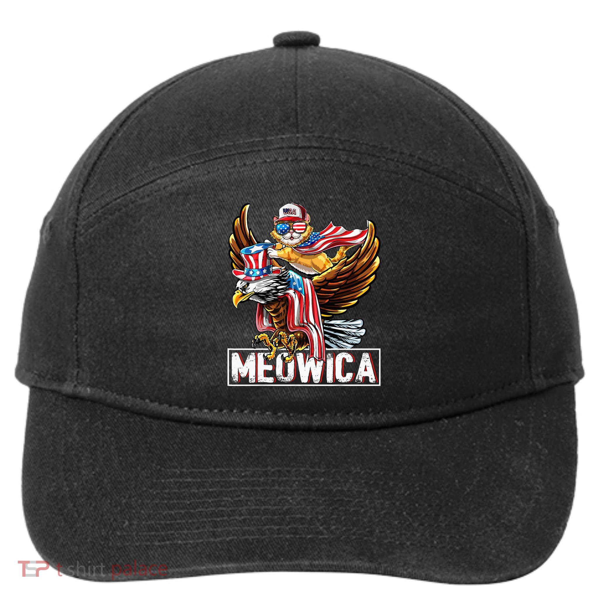 Meowica Cat Bald Eagle 4th Of July Patriotic American Flag 7-Panel Snapback Hat
