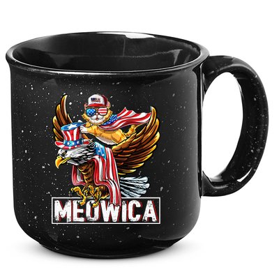 Meowica Cat Bald Eagle 4th Of July Patriotic American Flag 15oz Campfire Ceramic Mug
