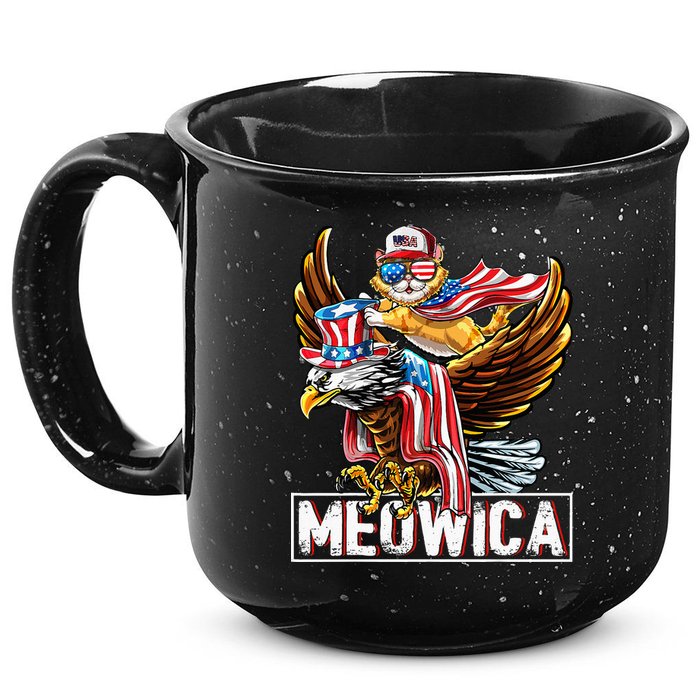Meowica Cat Bald Eagle 4th Of July Patriotic American Flag 15oz Campfire Ceramic Mug