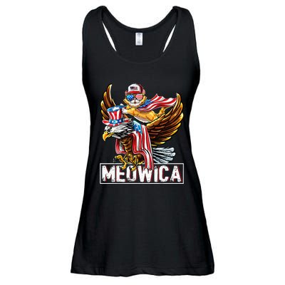 Meowica Cat Bald Eagle 4th Of July Patriotic American Flag Ladies Essential Flowy Tank