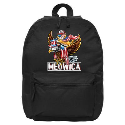 Meowica Cat Bald Eagle 4th Of July Patriotic American Flag 16 in Basic Backpack