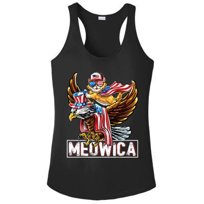 Meowica Cat Bald Eagle 4th Of July Patriotic American Flag Ladies PosiCharge Competitor Racerback Tank