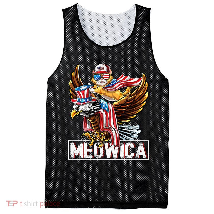 Meowica Cat Bald Eagle 4th Of July Patriotic American Flag Mesh Reversible Basketball Jersey Tank