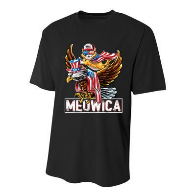 Meowica Cat Bald Eagle 4th Of July Patriotic American Flag Youth Performance Sprint T-Shirt