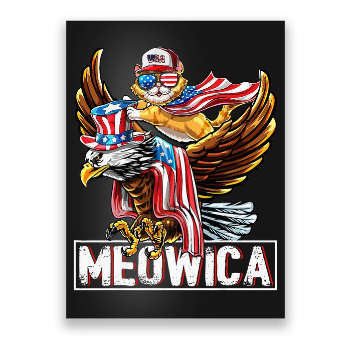 Meowica Cat Bald Eagle 4th Of July Patriotic American Flag Poster