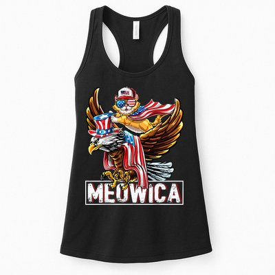 Meowica Cat Bald Eagle 4th Of July Patriotic American Flag Womens Tank Top
