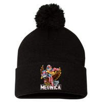 Meowica Cat Bald Eagle 4th Of July Patriotic American Flag Pom Pom 12in Knit Beanie