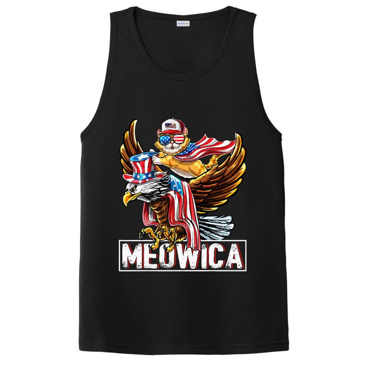 Meowica Cat Bald Eagle 4th Of July Patriotic American Flag PosiCharge Competitor Tank
