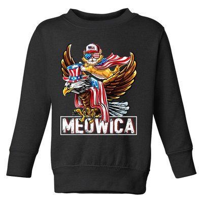 Meowica Cat Bald Eagle 4th Of July Patriotic American Flag Toddler Sweatshirt