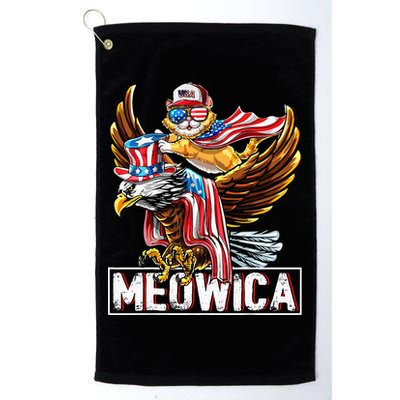 Meowica Cat Bald Eagle 4th Of July Patriotic American Flag Golf Towel