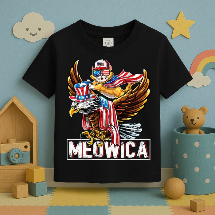 Meowica Cat Bald Eagle 4th Of July Patriotic American Flag Toddler T-Shirt
