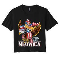 Meowica Cat Bald Eagle 4th Of July Patriotic American Flag Crop Top