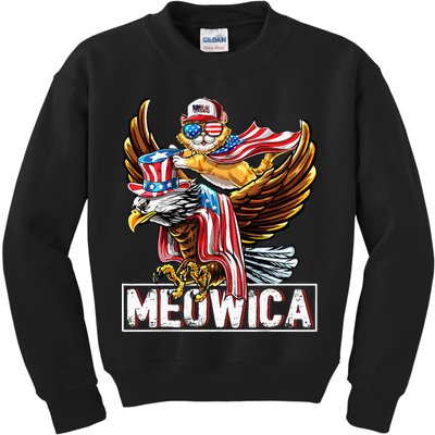 Meowica Cat Bald Eagle 4th Of July Patriotic American Flag Kids Sweatshirt