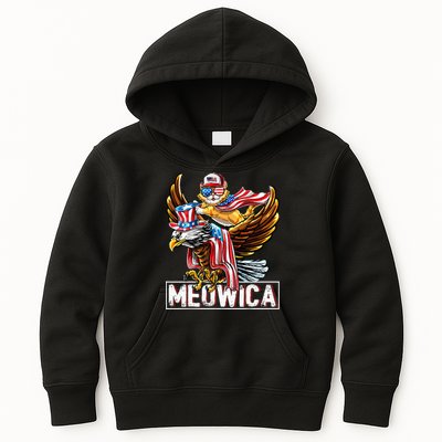 Meowica Cat Bald Eagle 4th Of July Patriotic American Flag Kids Hoodie