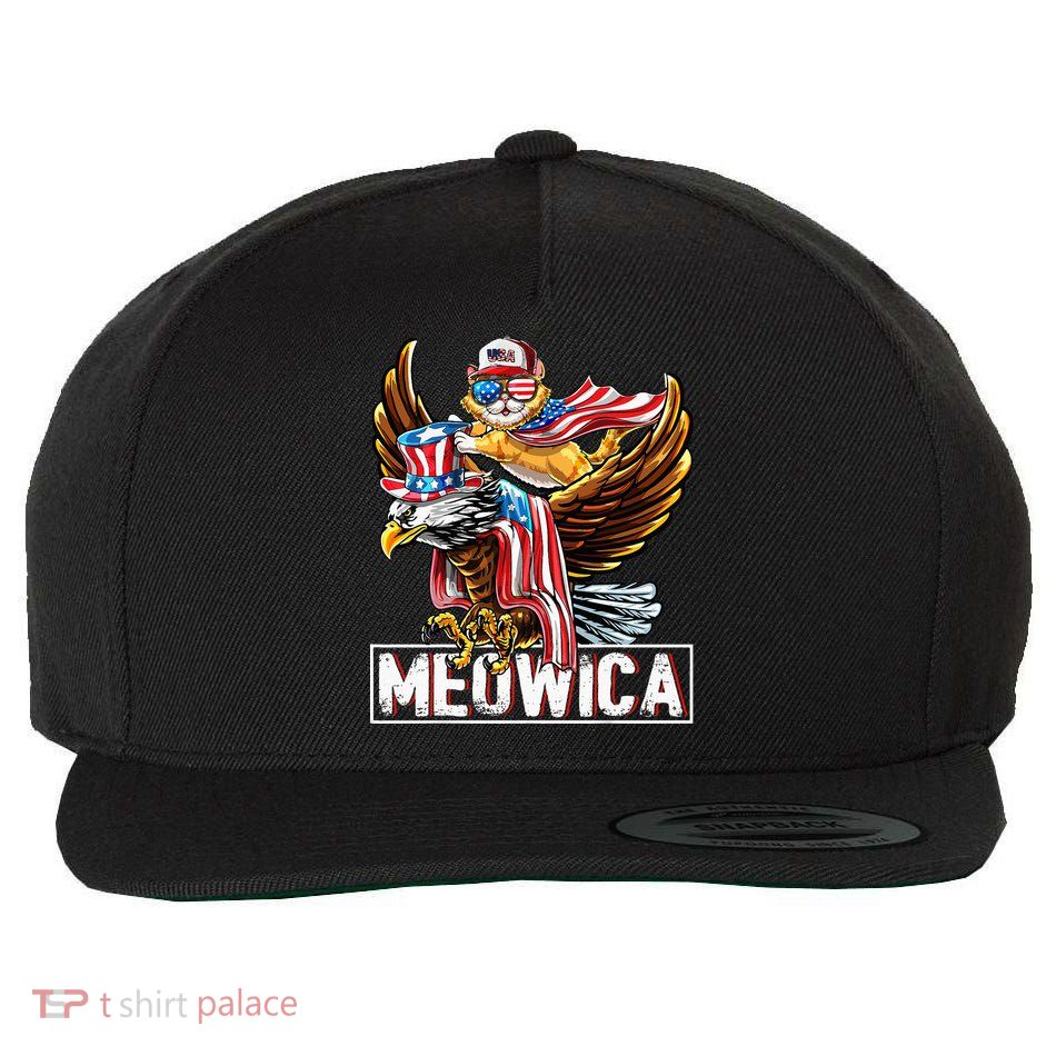 Meowica Cat Bald Eagle 4th Of July Patriotic American Flag Wool Snapback Cap