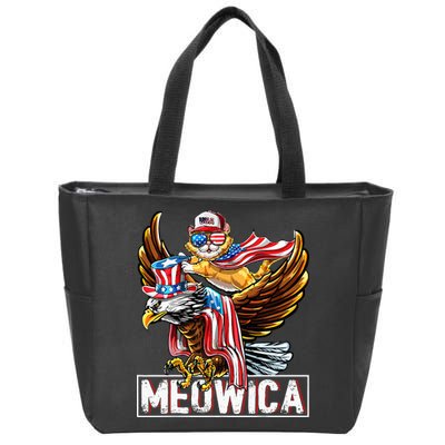 Meowica Cat Bald Eagle 4th Of July Patriotic American Flag Zip Tote Bag
