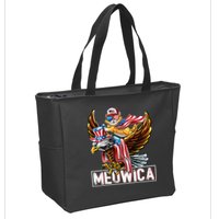 Meowica Cat Bald Eagle 4th Of July Patriotic American Flag Zip Tote Bag