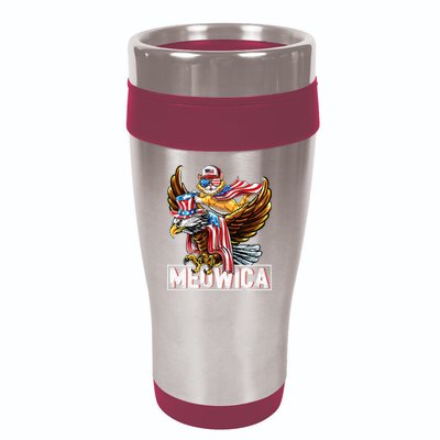 Meowica Cat Bald Eagle 4th Of July Patriotic American Flag 16oz Travel Tumbler