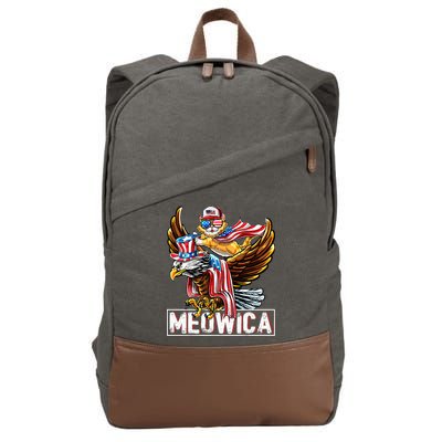 Meowica Cat Bald Eagle 4th Of July Patriotic American Flag Cotton Canvas Backpack