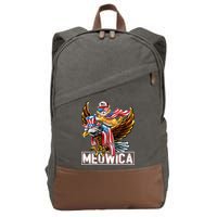 Meowica Cat Bald Eagle 4th Of July Patriotic American Flag Cotton Canvas Backpack