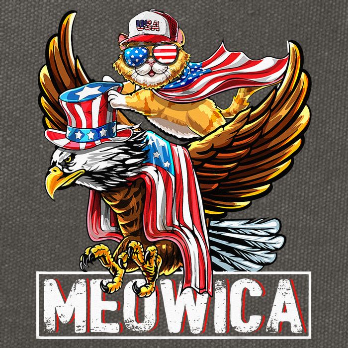 Meowica Cat Bald Eagle 4th Of July Patriotic American Flag Cotton Canvas Backpack