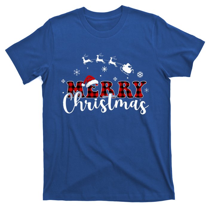 Merry Christmas Buffalo Plaid Red Santa Hat Xmas Pajamas  T-Shirt