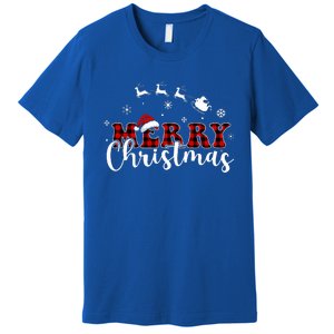 Merry Christmas Buffalo Plaid Red Santa Hat Xmas Pajamas  Premium T-Shirt