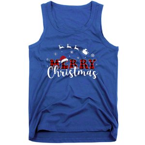 Merry Christmas Buffalo Plaid Red Santa Hat Xmas Pajamas  Tank Top