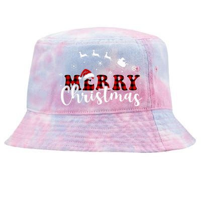 Merry Christmas Buffalo Plaid Red Santa Hat Xmas Pajamas  Tie-Dyed Bucket Hat