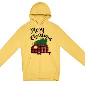 Merry Christmas Buffalo Plaid Camper Christmas Tree Gift Premium Pullover Hoodie