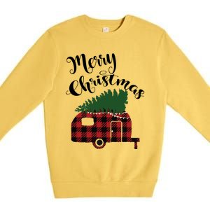 Merry Christmas Buffalo Plaid Camper Christmas Tree Gift Premium Crewneck Sweatshirt