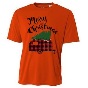 Merry Christmas Buffalo Plaid Camper Christmas Tree Gift Cooling Performance Crew T-Shirt