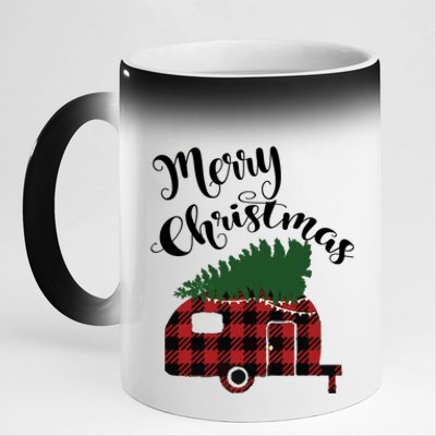 Merry Christmas Buffalo Plaid Camper Christmas Tree Gift 11oz Black Color Changing Mug