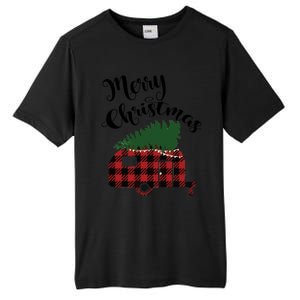 Merry Christmas Buffalo Plaid Camper Christmas Tree Gift Tall Fusion ChromaSoft Performance T-Shirt