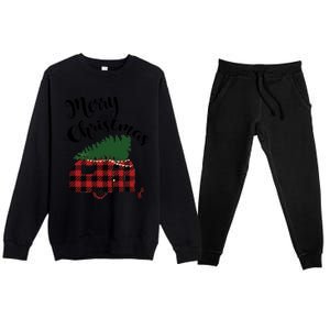 Merry Christmas Buffalo Plaid Camper Christmas Tree Gift Premium Crewneck Sweatsuit Set