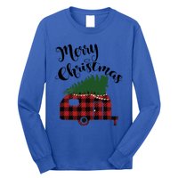 Merry Christmas Buffalo Plaid Camper Christmas Tree Gift Long Sleeve Shirt