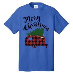 Merry Christmas Buffalo Plaid Camper Christmas Tree Gift Tall T-Shirt