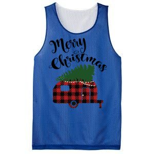 Merry Christmas Buffalo Plaid Camper Christmas Tree Gift Mesh Reversible Basketball Jersey Tank