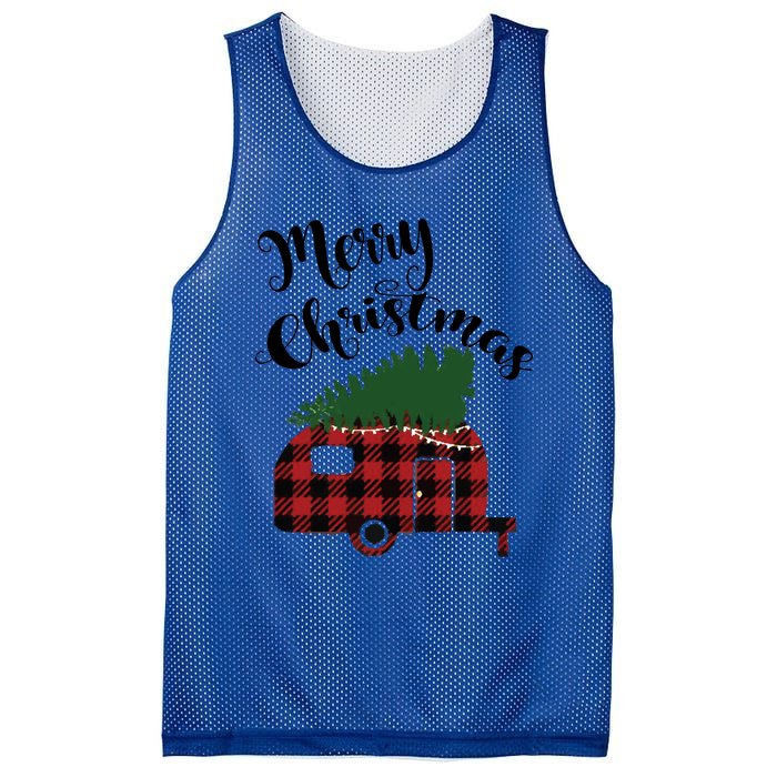 Merry Christmas Buffalo Plaid Camper Christmas Tree Gift Mesh Reversible Basketball Jersey Tank