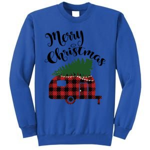 Merry Christmas Buffalo Plaid Camper Christmas Tree Gift Tall Sweatshirt